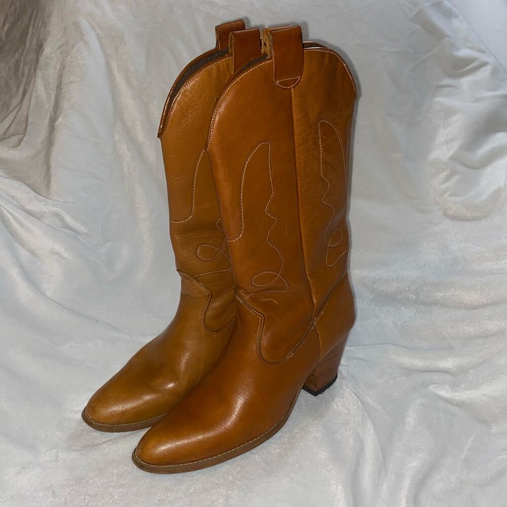 Vintage Western Brown Cowgirl Riding Boots Mid Calf